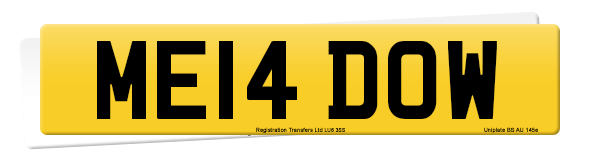 Registration number ME14 DOW